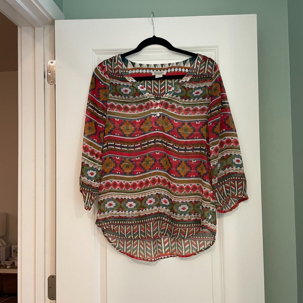 Lucky Brand Sheer Geometric Print Blouse Small